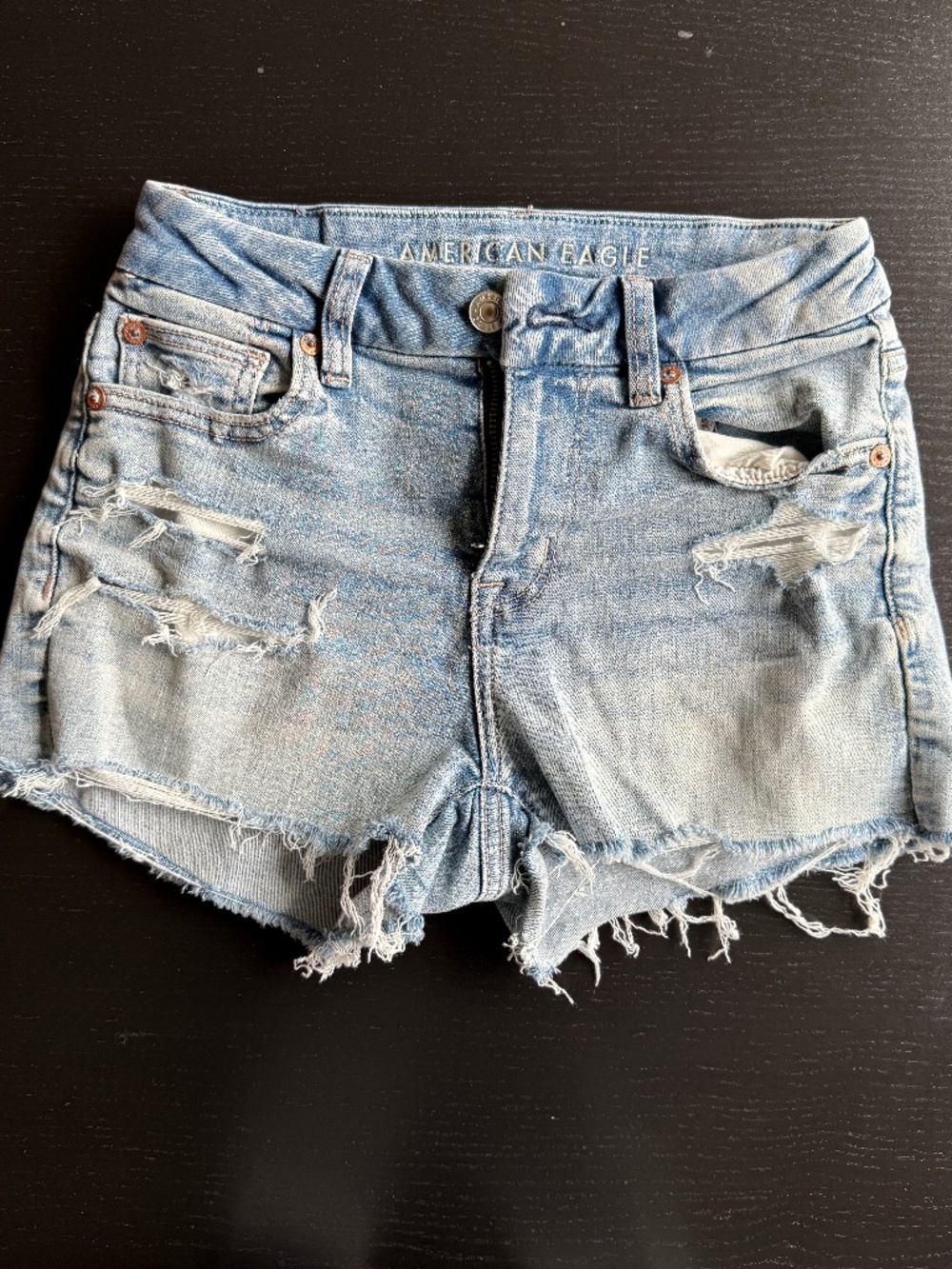 American Eagle Stretch High Rise Distressed Denim Shorts | Size 0